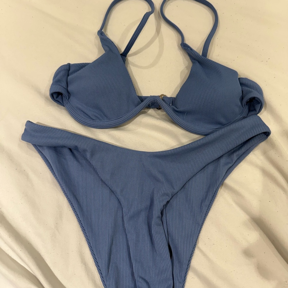 Blue Ribbed Bikini Set